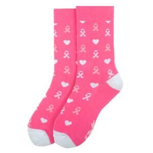 Pink & White Ribbon Cancer Awareness Crew Socks